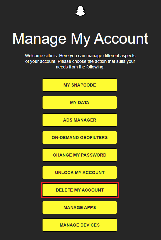 click on delete my account